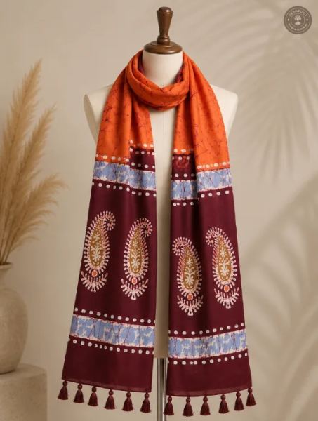 Hand-Dyed Pure Chanderi Silk Cotton Stole