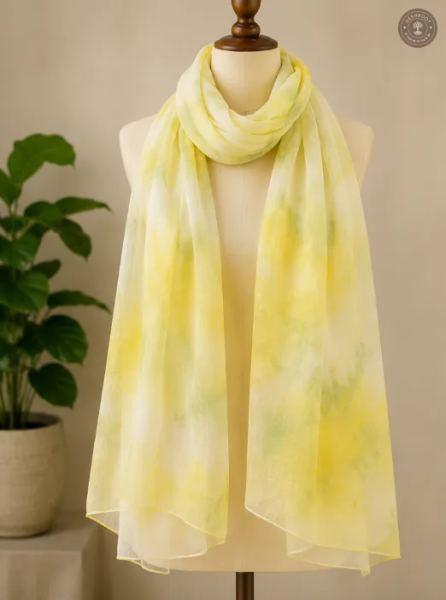 Pure Chanderi Silk Cotton Hand-Dyed Stole – Soft Yellow Ombre