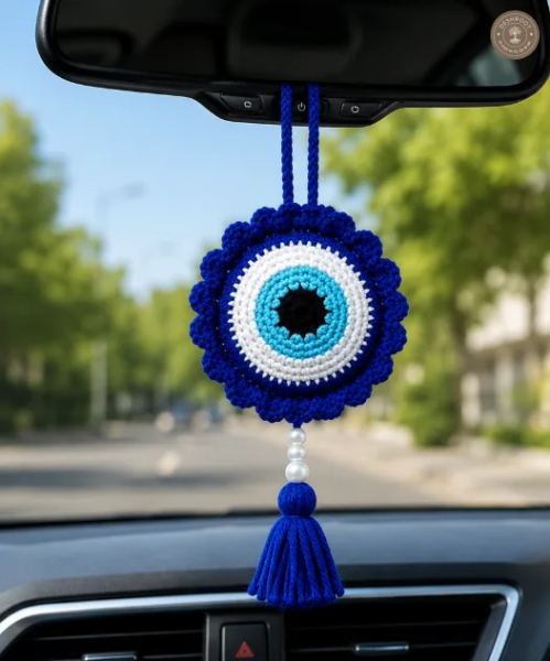 Handmade Crochet Evil Eye Car Hanging