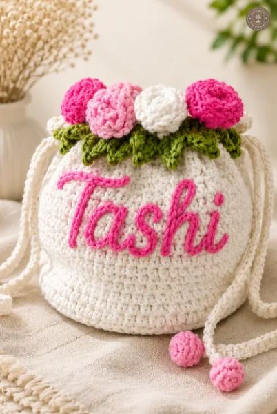 Personalized Handmade Crochet Name Potli Bag