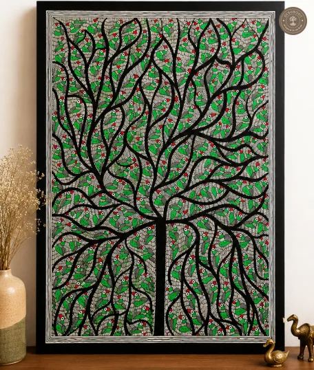 Handmade Tree of Life Madhubani Painting on Canvas Paper