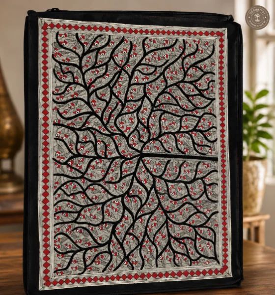 Handmade Tree of Life Madhubani Painting with Birds on Canvas Paper