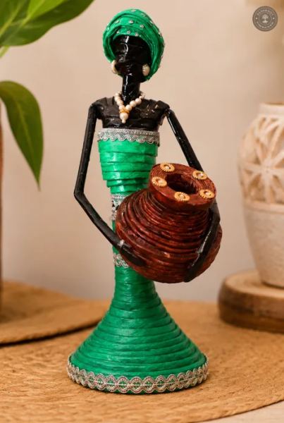 Handcrafted Tribal Woman with Basket Showpiece