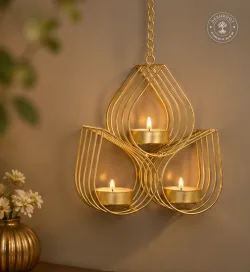 Decorative Hanging Iron 3-Diya Tealight Candle Holder with Chain