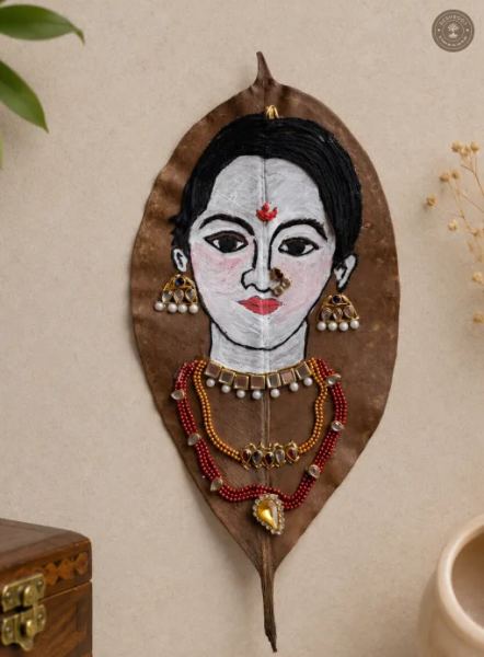 Handcrafted Traditional Indian Woman Leaf Art