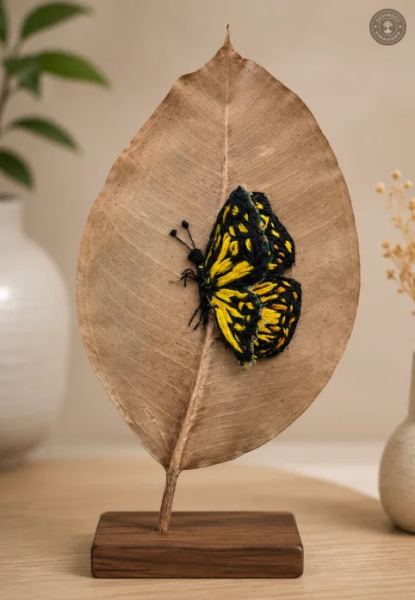 Handcrafted Embroidered Butterfly Leaf Art