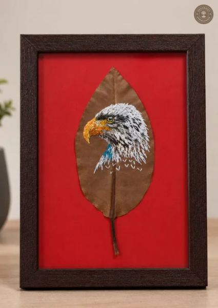 Handcrafted Eagle Embroidered Leaf Art Frame