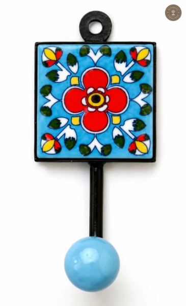 Handcrafted Jaipur Blue Pottery Wall Hook