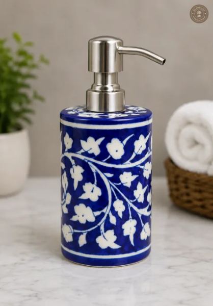 Handcrafted Jaipur Blue Pottery Ceramic Soap Dispenser
