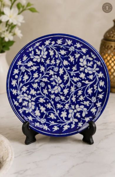 Handcrafted Jaipur Blue Pottery Decorative Ceramic Plate