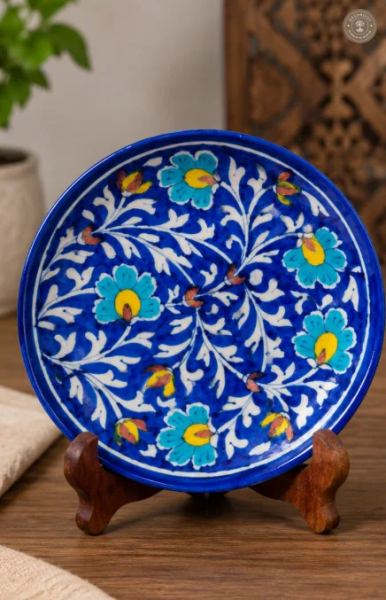 Handcrafted Jaipur Blue Pottery Decorative Ceramic Plate