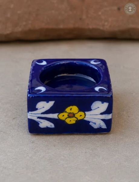 Handcrafted Jaipur Blue Pottery Ceramic Tealight Candle Holder