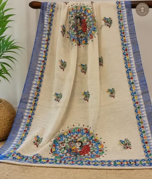 Hand-Painted Madhubani Khadi Cotton Dupatta