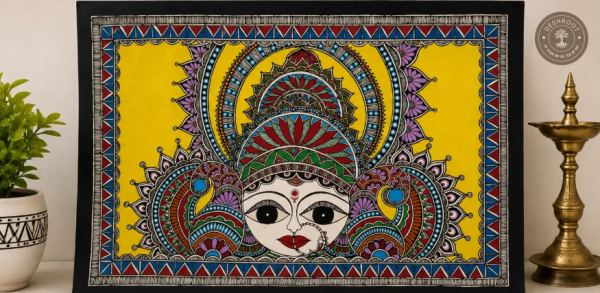 Handmade Madhubani Goddess Portrait Painting