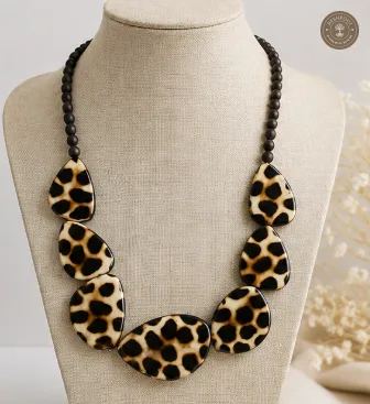 Handcrafted Animal Print Resin Statement Necklace for Women