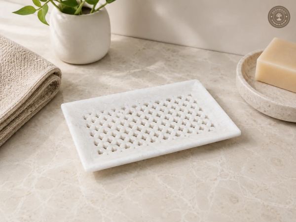 Handcrafted Agra Marble Craft Soap Dish Jaali