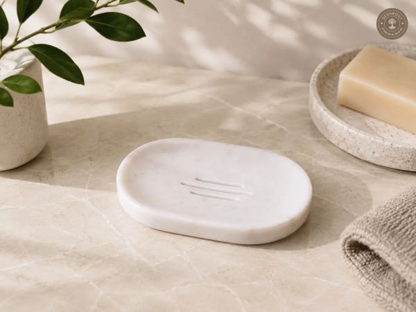 Handcrafted Makrana Oval Marble Soap Dish