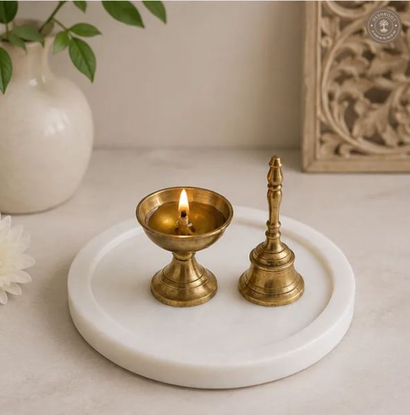 Handcrafted White Marble Pooja Thali Plate