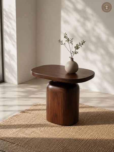 Nordic Pillar Round Wooden Side Table