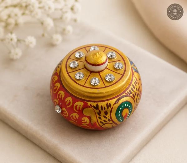 Marble Inlay Agra Handcrafted White Marble Sindoor Dani