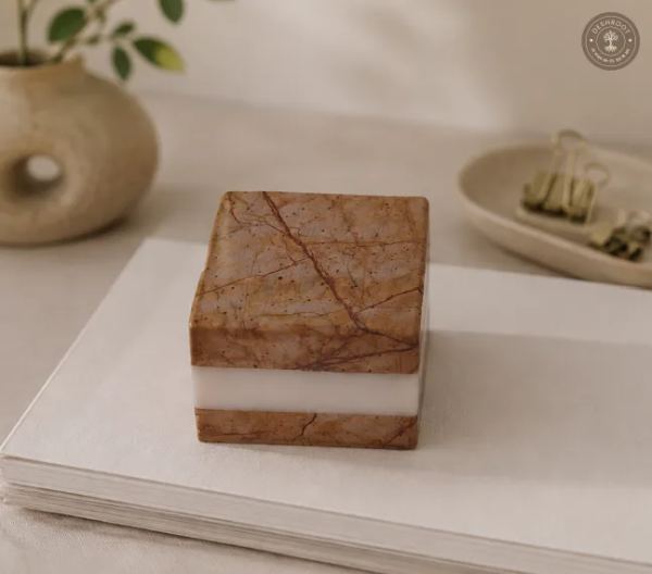 Handmade Agra Brown Marble Geometric Paper Weight (Set of 2)