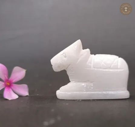 Handcrafted White Marble Nandi Idol - Sacred Lord Shiva Bull Statue for Home Temple, Office & Car Dashboard