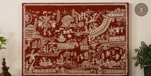 Warli Painting – Traditional Indian Folk Art Acrylic Artwork on Canvas