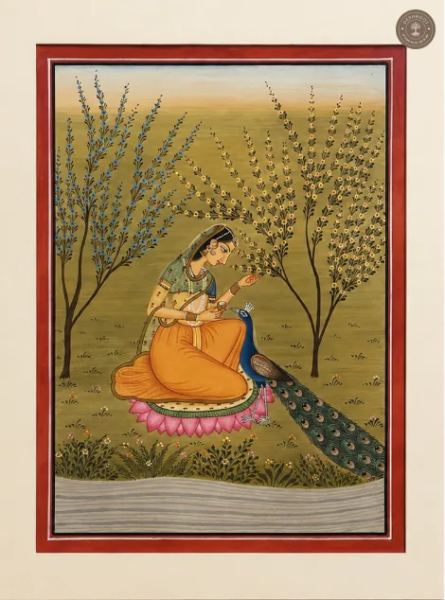 Kangra Miniature Painting – Woman with Peacock