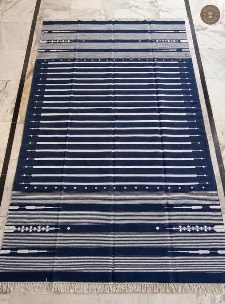 Indigo Geometric Striped Handwoven Durrie