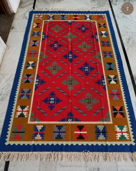 Multicolour Geometric Medallion Handwoven Durrie