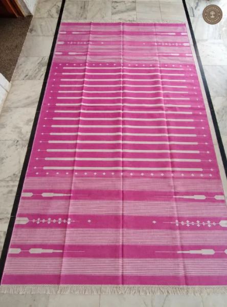 Pink & Ivory Geometric Striped Handwoven Durrie