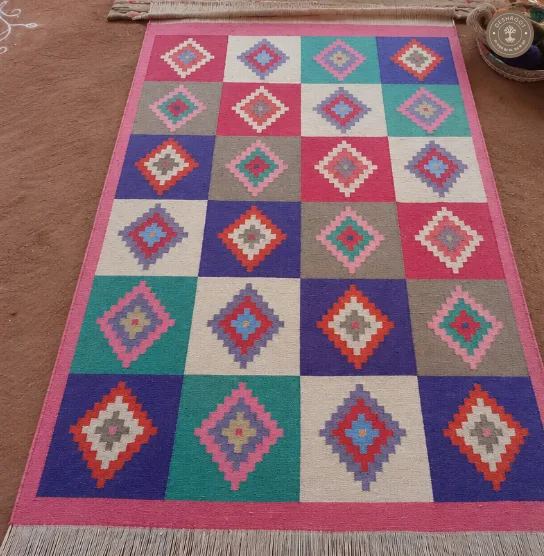 Multicolour Diamond Grid Handwoven Durrie