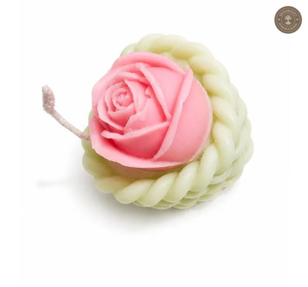 Handcrafted Rose Flower Pillar Candle with Braided Wax Base