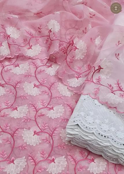 Floral Embroidered Kota Cotton Dress Material