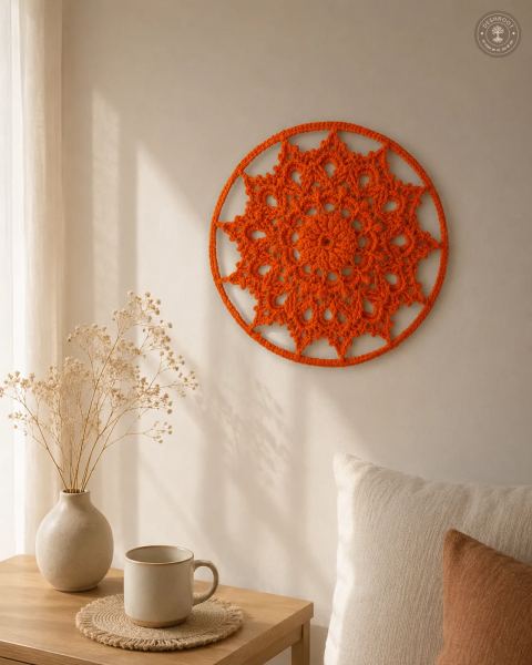 Handcrafted Orange Crochet Mandala Wall Decor