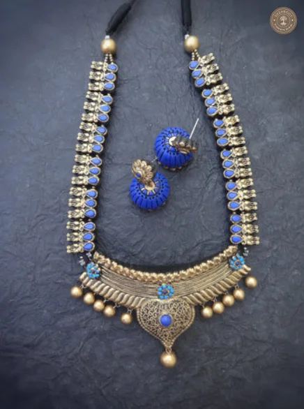 Royal Azure Statement Terracotta Necklace Set | Handcrafted Tamil Nadu Terracotta Jewellery