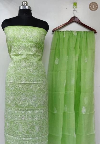Kota Doria All-Over Chikankari Embroidered Dress Material