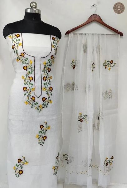 Kota Doria Multiflora Vine Embroidered Dress Material