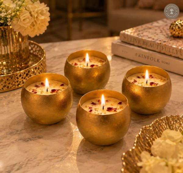 Luxury Gold Peony Scented Candle Gift Set (Pack of 2 or 4) – 6 cm Mini