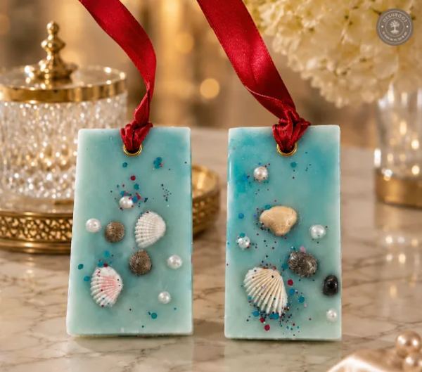 Ocean Breeze Scented Wax Tablets – Handmade Hanging Wardrobe Freshener with Seashell & Pearl Decor