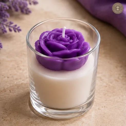 Handcrafted Purple Rose Scented Candle in Glass Jar – Premium Soy Wax Candle