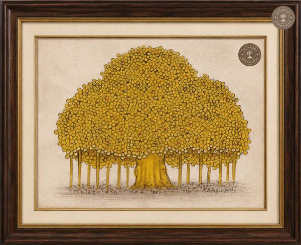 Golden Banyan Tree – Original Bikaner Miniature Painting