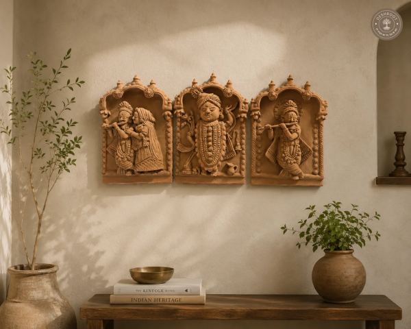 Rajasthani Terracotta Divine Trio Wall Panel