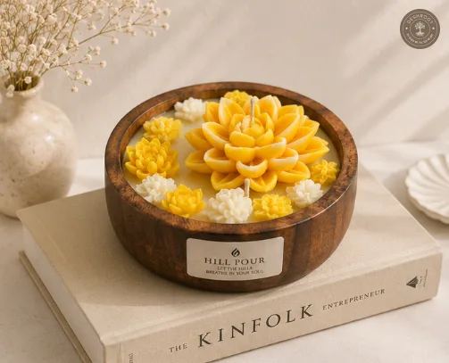 Hill Pour Sunlit Bloom Ylang Ylang Soy Wax Wooden Bowl Candle