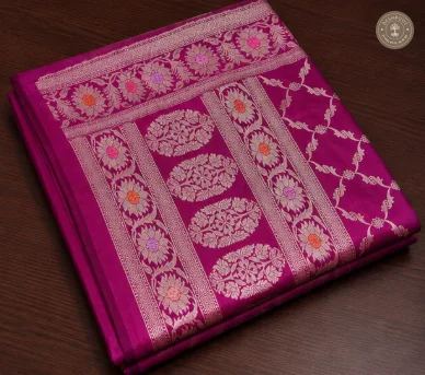 Chinya Silk Banarasi Dupatta – Rich Magenta Jaal with Intricate Floral Zari Weaving
