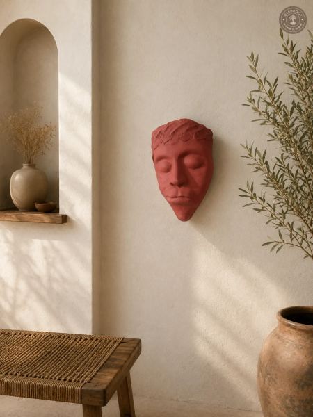 Handcrafted Terracotta Meditation Face Wall Mask