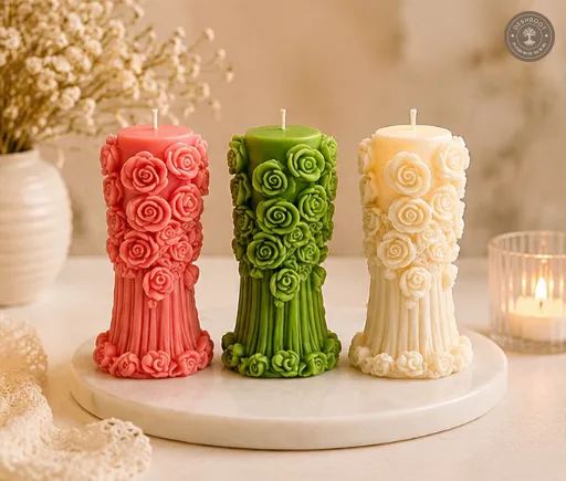 Hill Pour Rose Blossom Sculpted Pillar Candle