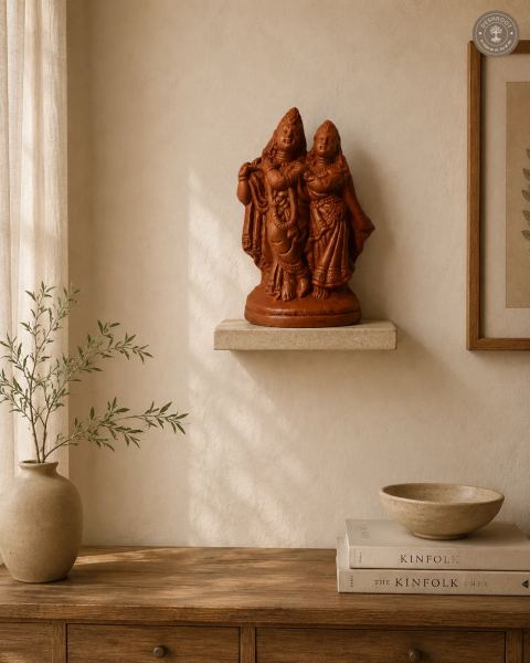Handcrafted Terracotta Radha Krishna Decorative Idol – Traditional Rajasthani Art