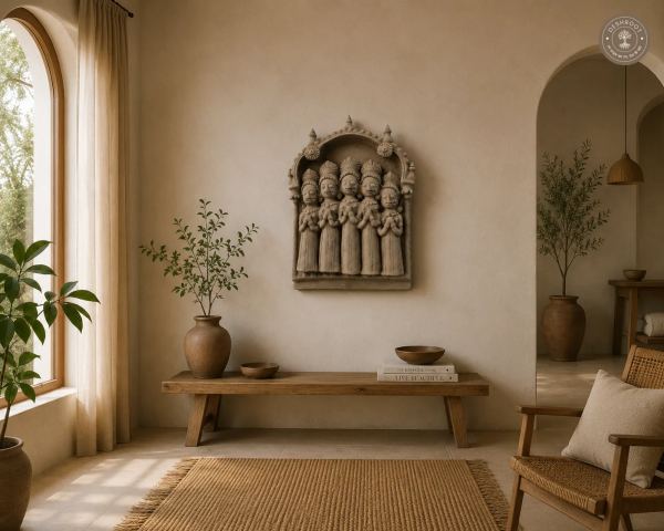 Rajasthani Handmade Terracotta Five Devotees Wall Relief Panel