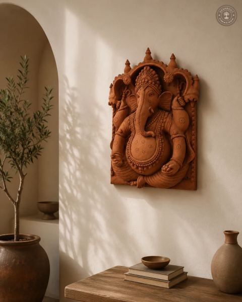 Handcrafted Terracotta Lord Ganesha Wall Panel – Rajasthani Clay Art